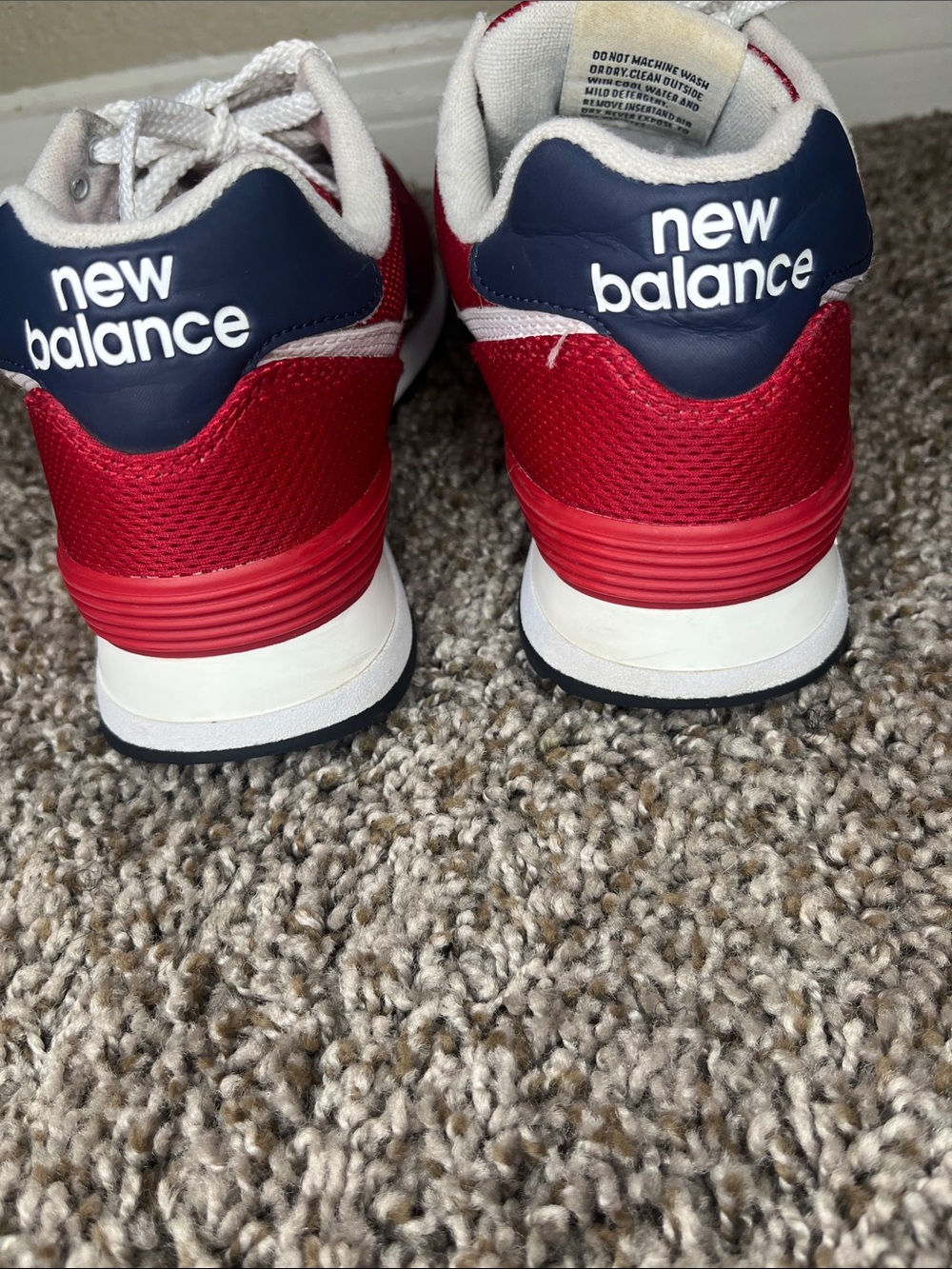 New Balance 574 Women’s Red and Navy Athletic Sneakers - Picture 3 of 7